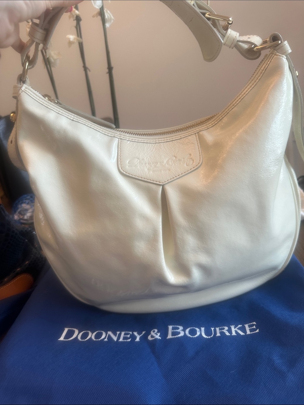 Dooney & Bourke Luisa Cream Patent Leather Hobo Bag